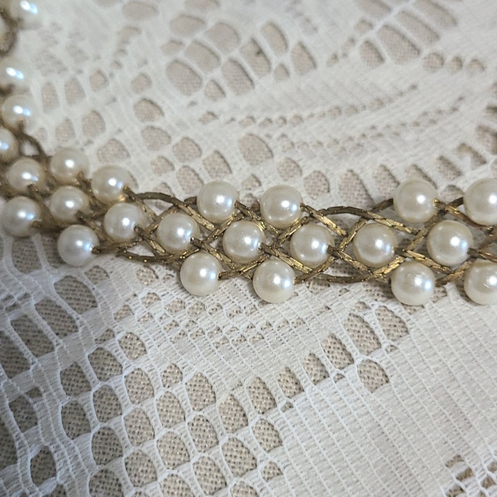 Intricate Imitation Pearl and Goldtone Necklace